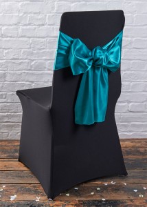 black chair covers teal sash