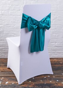 white chair cover teal sash